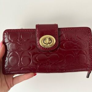 Coach Maroon Embossed Leather Turnlock Wallet